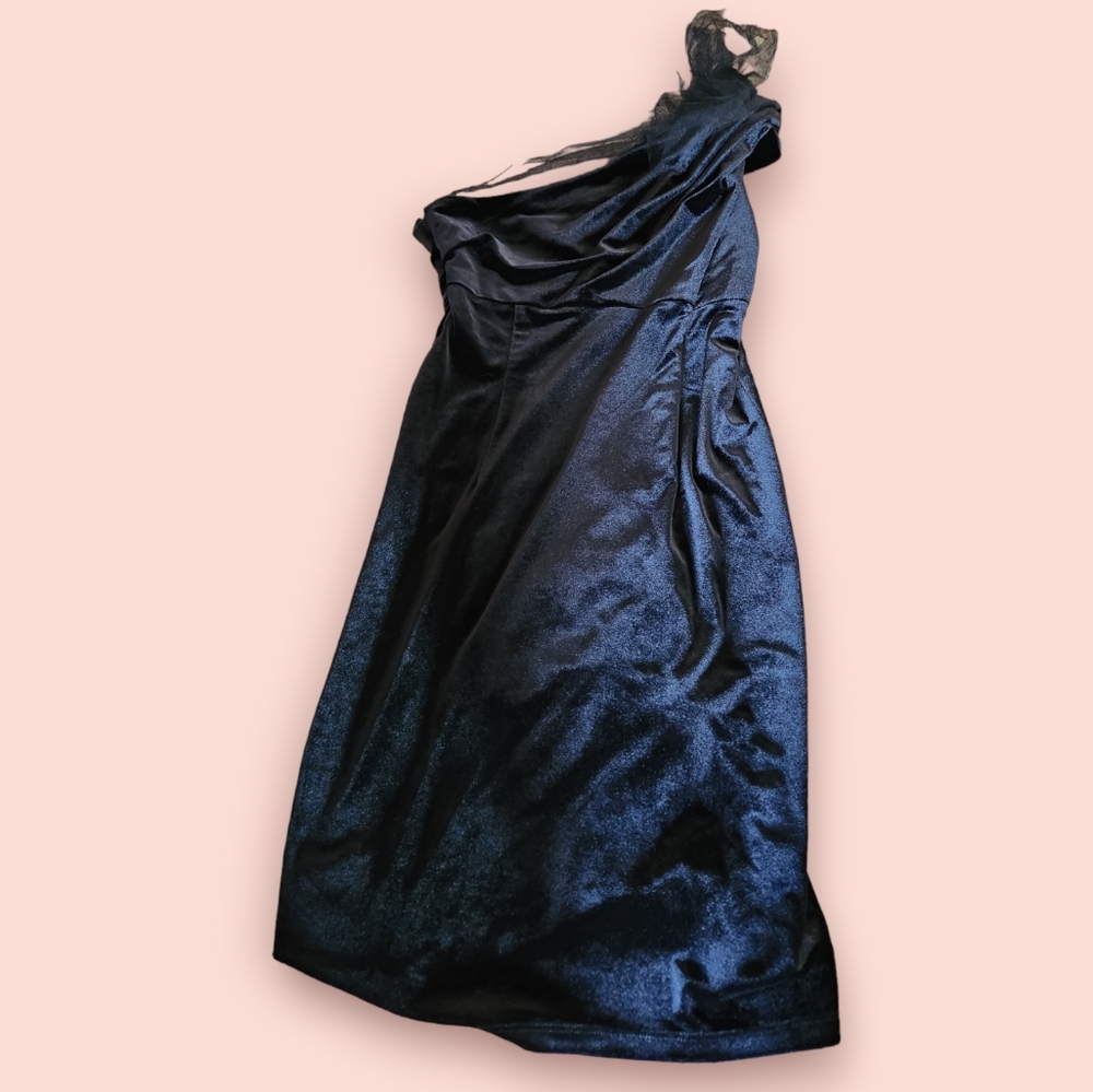 David Meister Velvet One Shoulder Tule Dress Evening